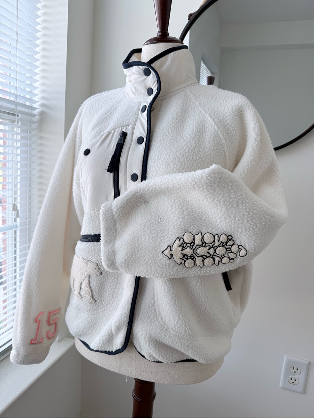 Free People Hit the Slopes Patch Fleece Jacket with Navy Trim- NWOT - Picture 5 of 15